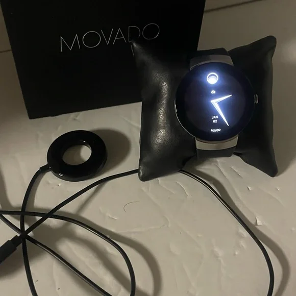 Movado 3660016 Black and Silver Watch with Charger smartwatch
